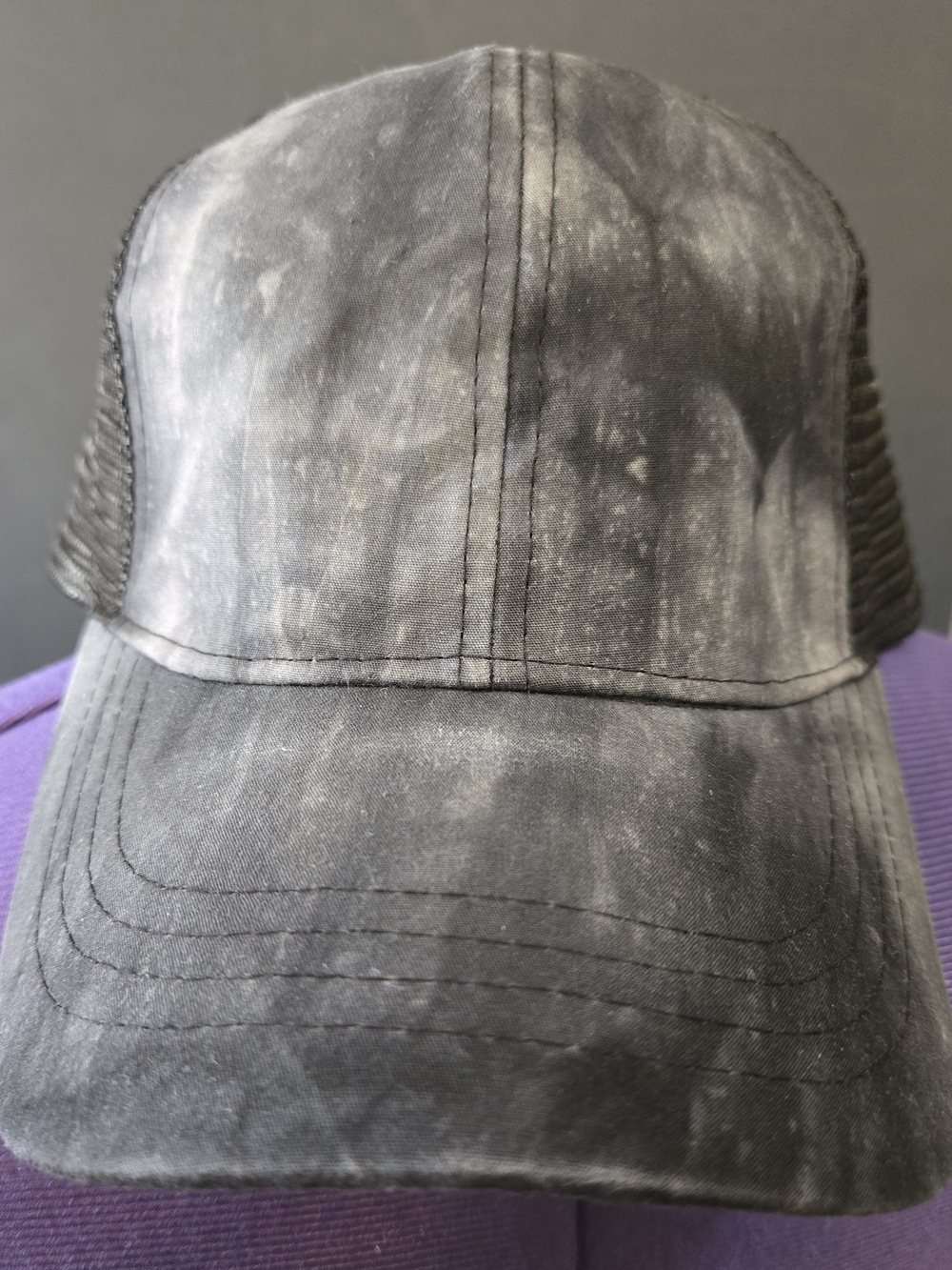 C.C. Woman's Stonewashed Black Mesh-Back Trucker Hat
